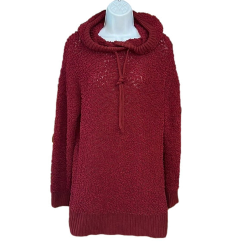 Zenana Premium Oversized Boucle Knit Hoodie Sweater Burgundy Small